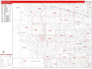 Pembroke Pines, FL RedLine style ZIP Code wall map
