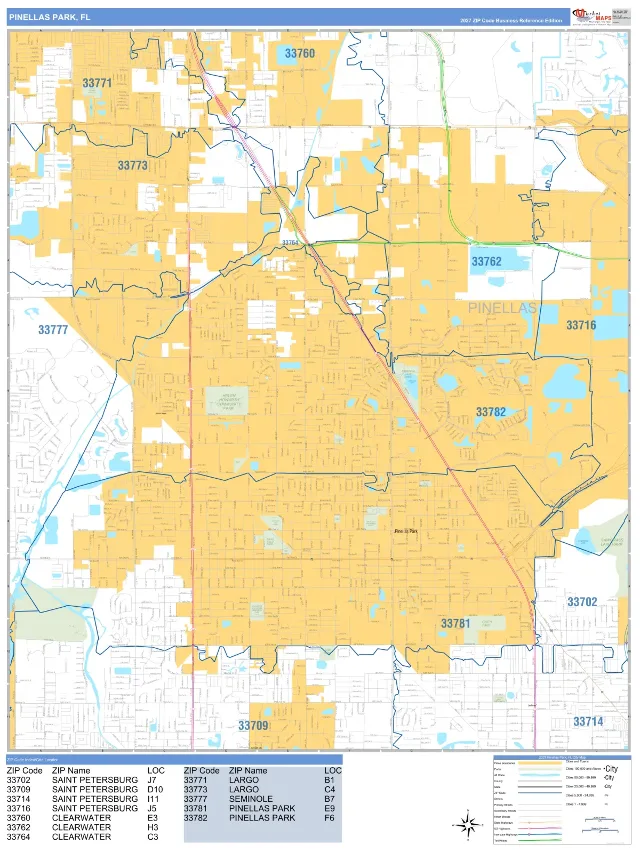 Pinellas Park, FL ZIP Code Wall Map, Business Reference style