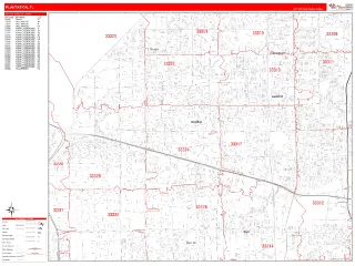 Plantation, FL RedLine style ZIP Code wall map