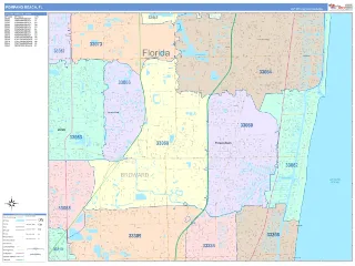 Pompano Beach, FL ColorCast style ZIP Code wall map
