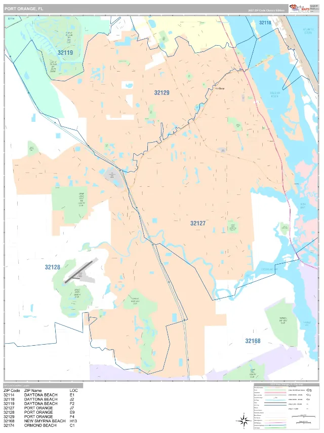 Port Orange, FL ZIP Code Wall Map, Classic style