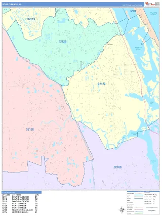 Port Orange, FL ColorCast style ZIP Code wall map