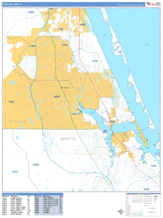 Port St Lucie, FL Business Reference style ZIP Code wall map
