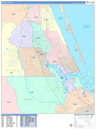 Port St Lucie, FL ColorCast style ZIP Code wall map