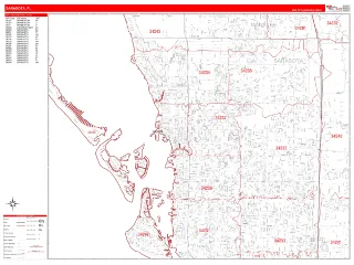 Sarasota, FL RedLine style ZIP Code wall map