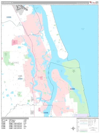 St. Augustine, FL Classic style ZIP Code wall map