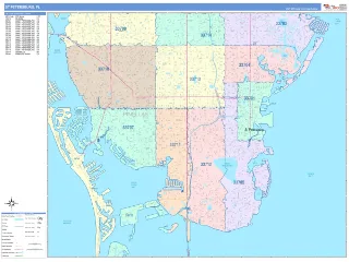 St Petersburg, FL ColorCast style ZIP Code wall map