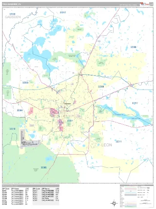 Tallahassee, FL Classic style ZIP Code wall map