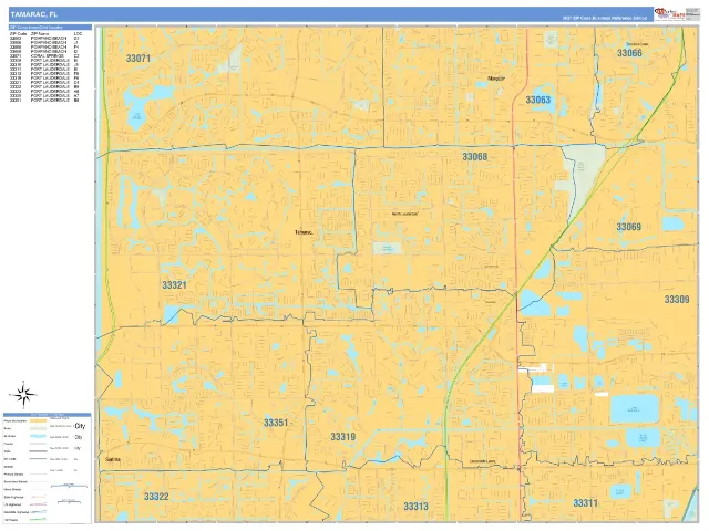 Tamarac, FL ZIP Code Wall Map, Business Reference style