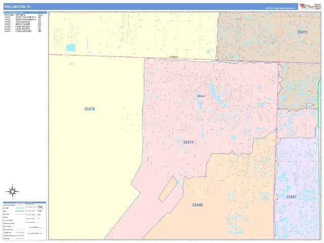 Wellington, FL ZIP Code Wall Map, ColorCast style