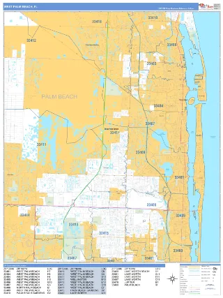 West Palm Beach, FL Business Reference style ZIP Code wall map