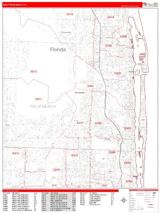 West Palm Beach, FL RedLine style ZIP Code wall map
