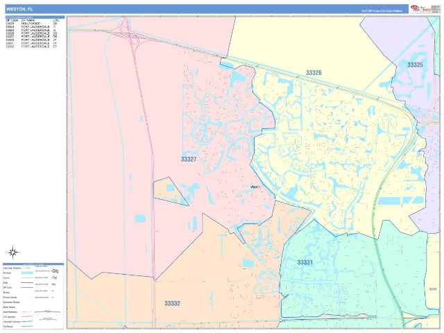 Weston, FL ZIP Code Wall Map, ColorCast style