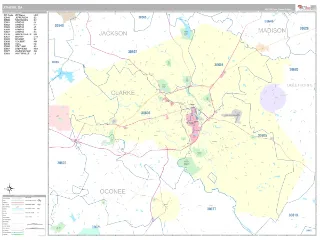 Athens, GA Classic style ZIP Code wall map