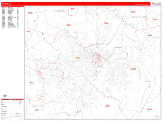 Athens, GA RedLine style ZIP Code wall map