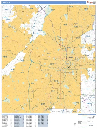 Atlanta, GA Business Reference style ZIP Code wall map