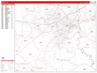 Augusta, GA RedLine style ZIP Code wall map