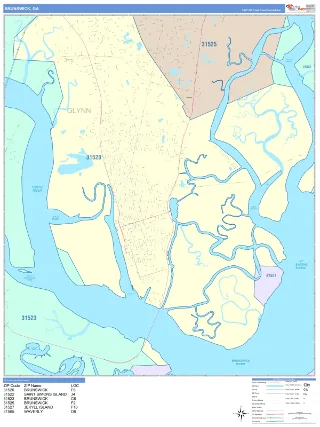 Brunswick, GA ColorCast style ZIP Code wall map