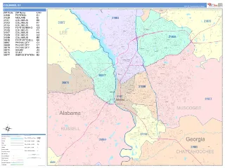 Columbus, GA ColorCast style ZIP Code wall map