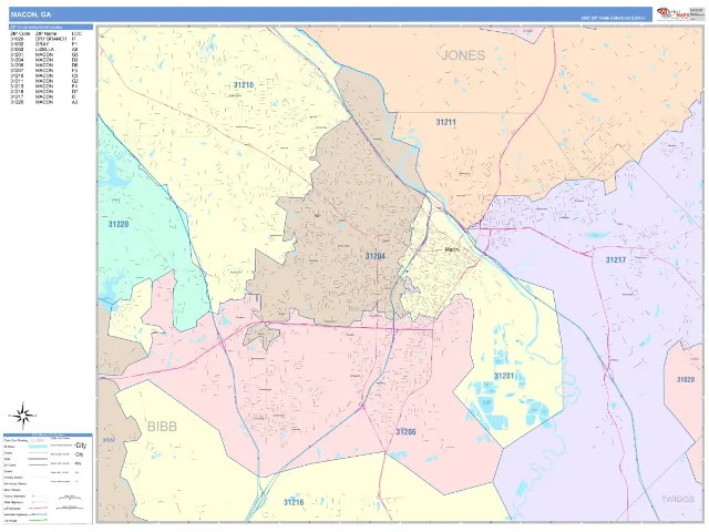 Macon, GA ZIP Code Wall Map, ColorCast style