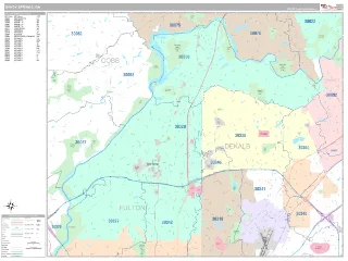 Sandy Springs, GA Classic style ZIP Code wall map