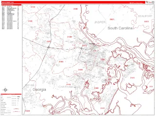 Savannah, GA RedLine style ZIP Code wall map
