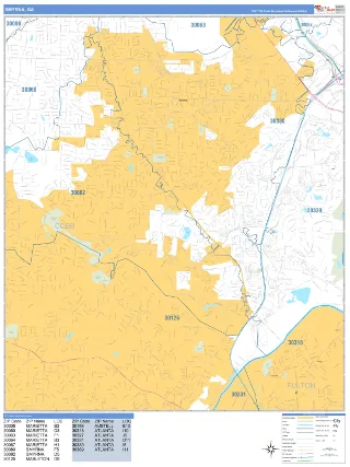 Smyrna, GA Business Reference style ZIP Code wall map