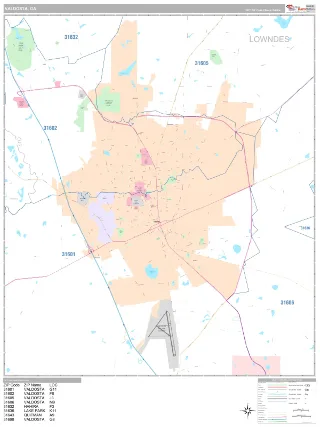 Valdosta, GA Classic style ZIP Code wall map