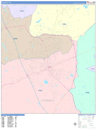Valdosta, GA ColorCast style ZIP Code wall map