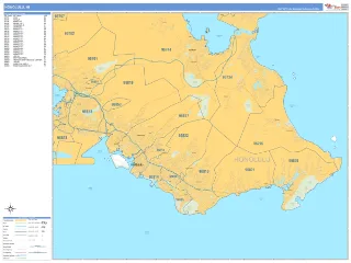 Honolulu, HI Business Reference style ZIP Code wall map