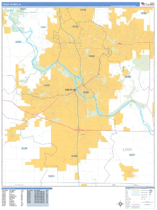 Cedar Rapids, IA Business Reference style ZIP Code wall map