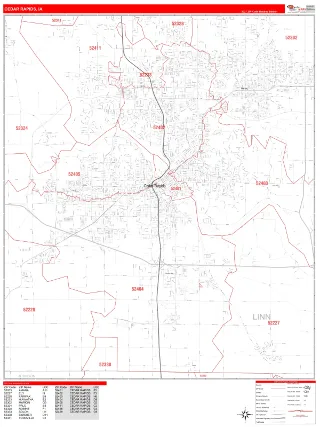 Cedar Rapids, IA RedLine style ZIP Code wall map