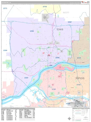 Davenport, IA Classic style ZIP Code wall map