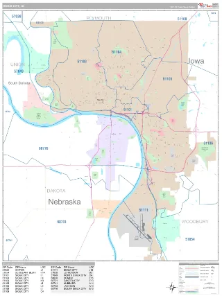 Sioux City, IA Classic style ZIP Code wall map
