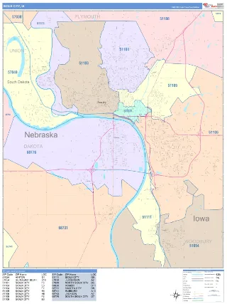 Sioux City, IA ColorCast style ZIP Code wall map