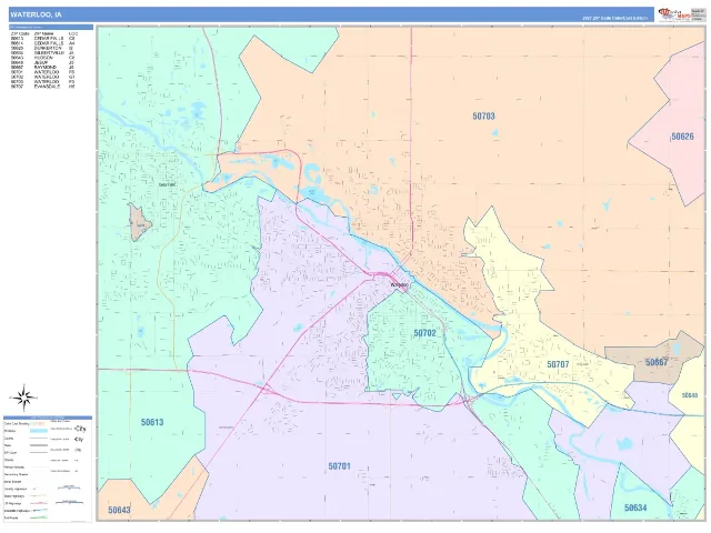 Waterloo, IA ZIP Code Wall Map, ColorCast style