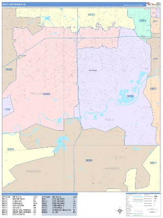 West Des Moines, IA ColorCast style ZIP Code wall map