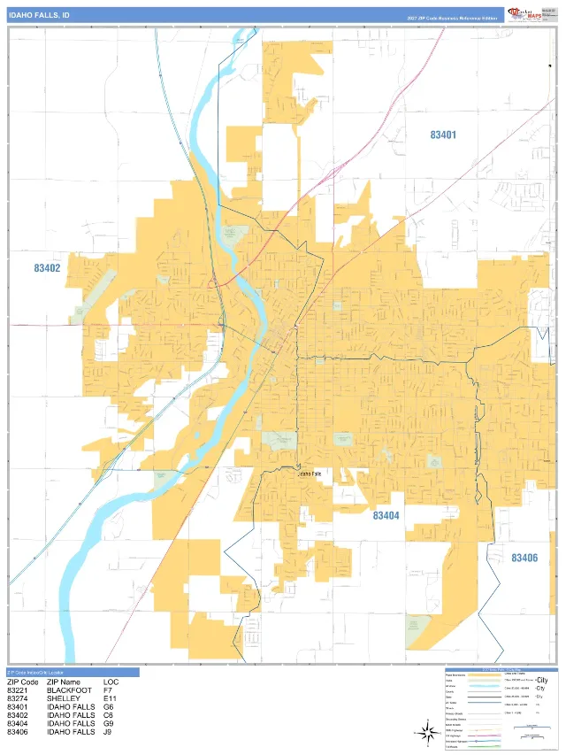 Idaho Falls, ID ZIP Code Wall Map, Business Reference style