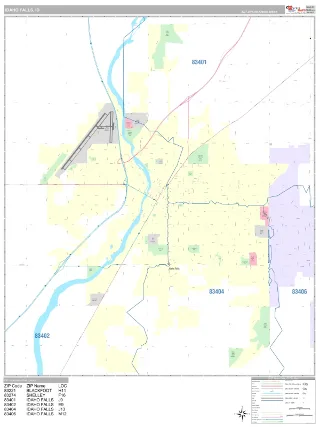 Idaho Falls, ID Classic style ZIP Code wall map