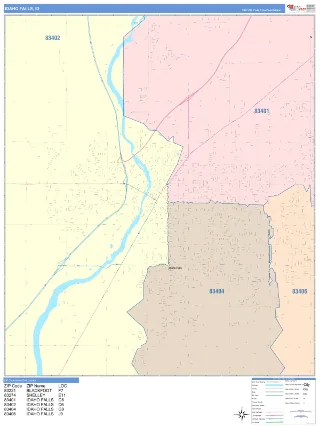 Idaho Falls, ID ColorCast style ZIP Code wall map