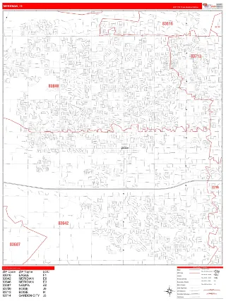 Meridian, ID RedLine style ZIP Code wall map