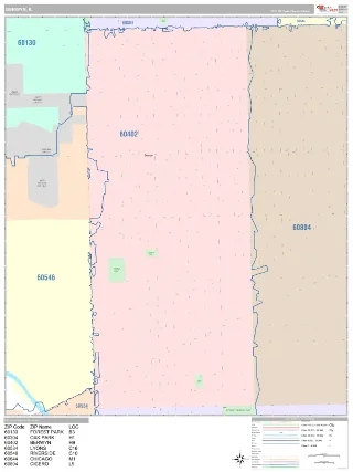 Berwyn, IL Classic style ZIP Code wall map