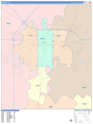 Champaign, IL ColorCast style ZIP Code wall map