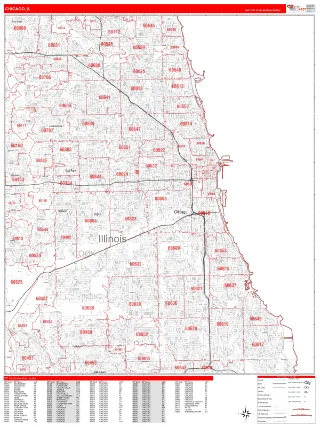 Chicago, IL RedLine style ZIP Code wall map