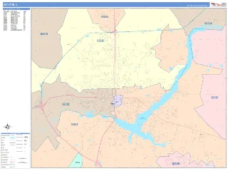 Decatur, IL ColorCast style ZIP Code wall map