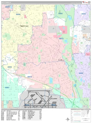 Des Plaines, IL Classic style ZIP Code wall map