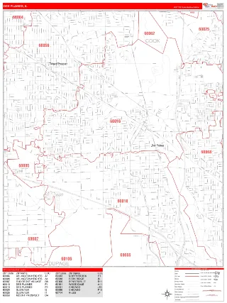Des Plaines, IL RedLine style ZIP Code wall map