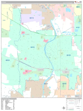 Elgin, IL Classic style ZIP Code wall map
