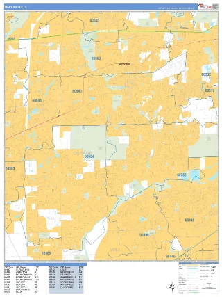 Naperville, IL Business Reference style ZIP Code wall map