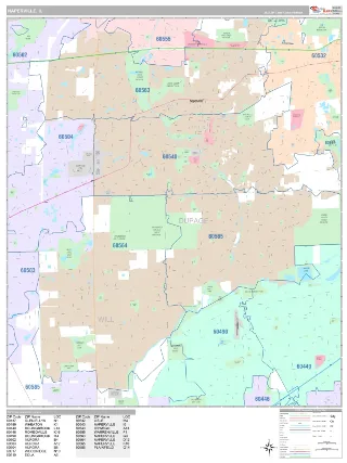 Naperville, IL Classic style ZIP Code wall map